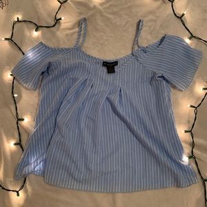 Women’s blue and white off the shoulder top
